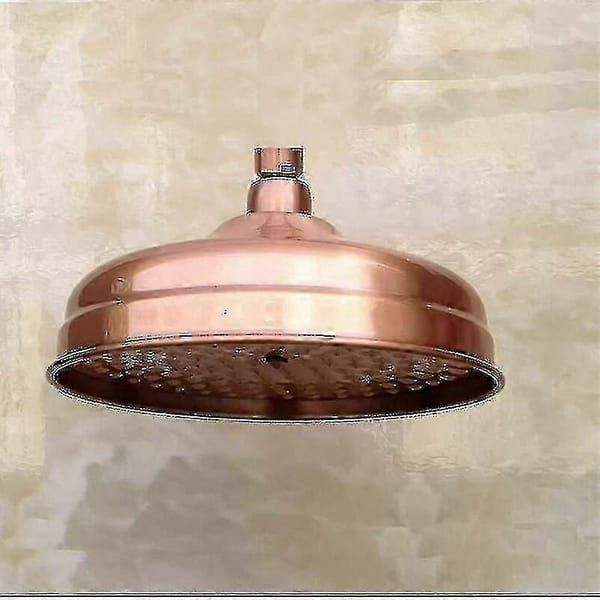 8 Inch Solid Copper Rain Shower Head, Antique Copper Round Rainfall Shower Head, Adjustable Angle Fixed Mount Large Overhead Rain Shower Compatible with Standard Shower Arm for Bathroom Renovation