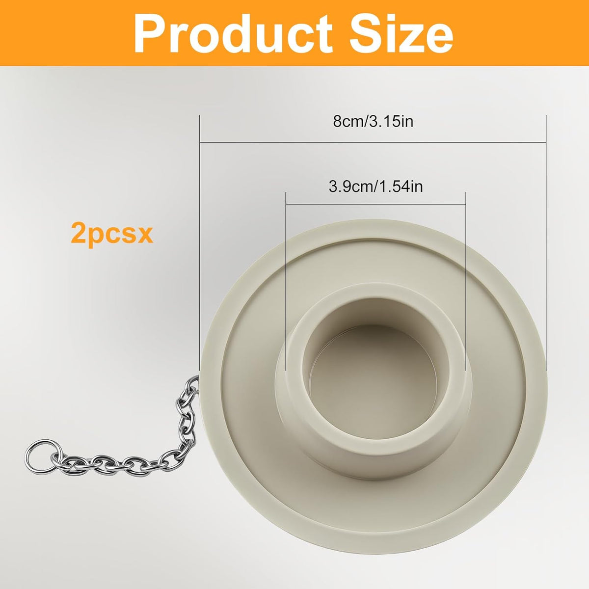2 Packs Rubber Bathtub Stoppers - Bath Tub Stopper Drain Plug with 15" Stainless Steel Beaded Chain - Bathroom Bathtub Plug Fit for 1.5" to 2" Kitchen Sink, Bathroom Bath tub, Drain Stopper, White