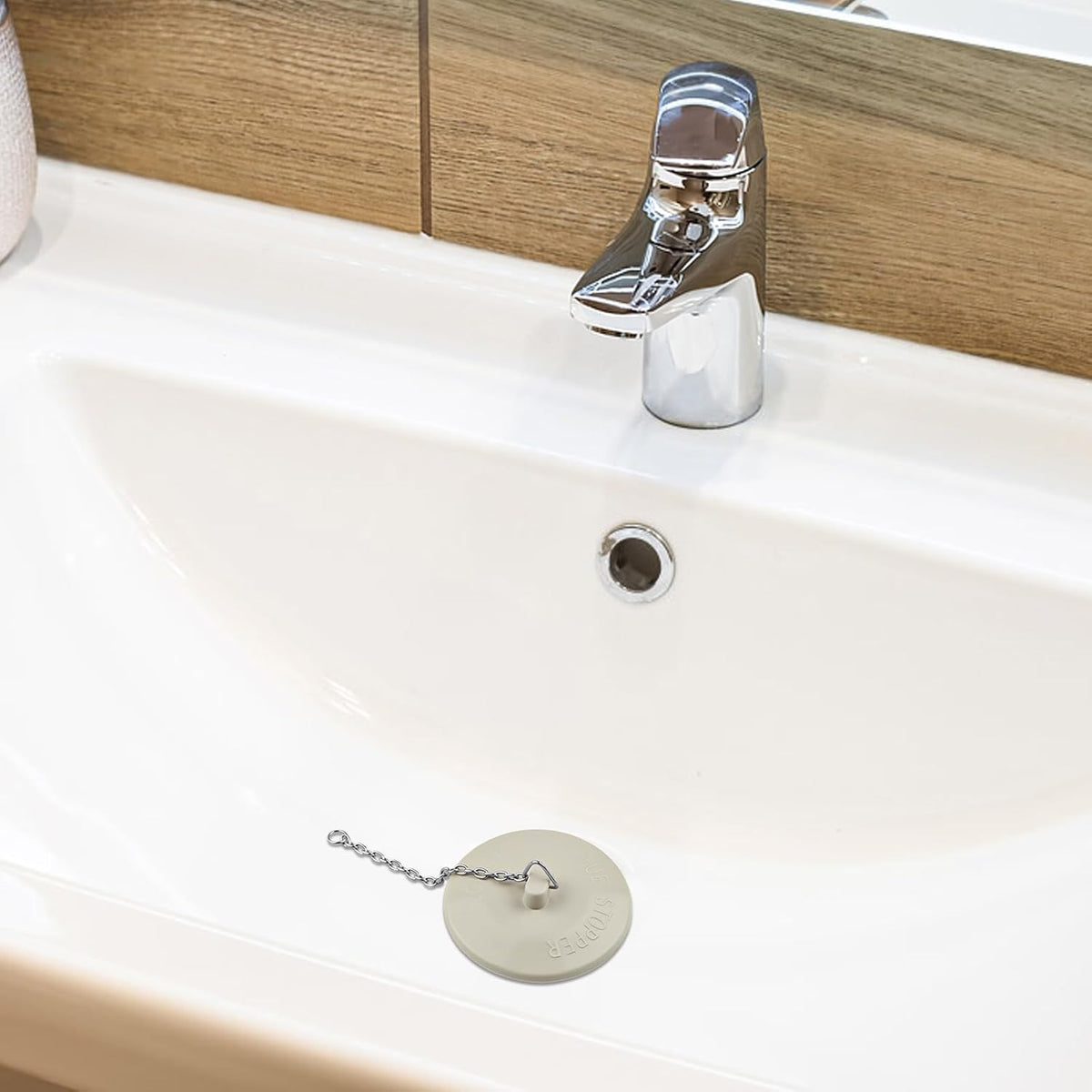 2 Packs Rubber Bathtub Stoppers - Bath Tub Stopper Drain Plug with 15" Stainless Steel Beaded Chain - Bathroom Bathtub Plug Fit for 1.5" to 2" Kitchen Sink, Bathroom Bath tub, Drain Stopper, White