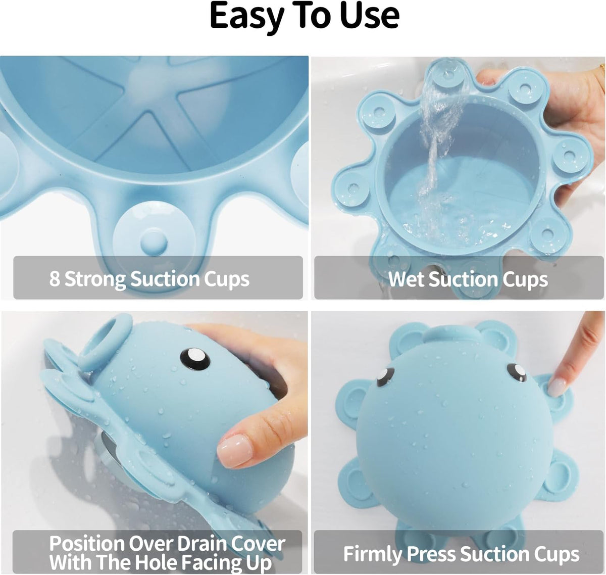 Bathroom Bathtub Overflow Drain Cover- Silicone Bath Tub Drain Cover, Tub Overflow Drain Stopper with Suction Cups, Adds Inches of Water for Deeper Bath, Cute Bathroom Accessories, Baby Blue