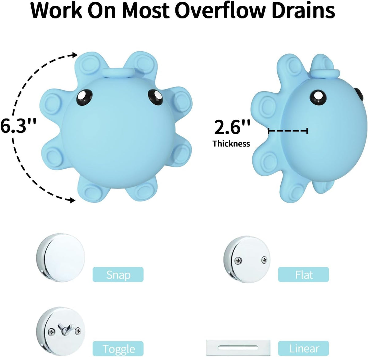 Bathroom Bathtub Overflow Drain Cover- Silicone Bath Tub Drain Cover, Tub Overflow Drain Stopper with Suction Cups, Adds Inches of Water for Deeper Bath, Cute Bathroom Accessories, Baby Blue