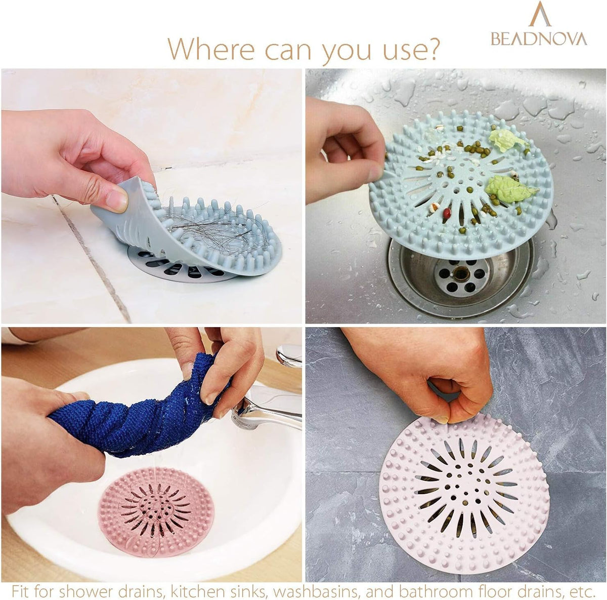 Shower Hair Drain Catcher Bathtub Silicon Tub Hair Catcher Universal Drain Stopper Bathtub Hair Catcher for Drain Bathroom Bathtub Kitchen Tub (Mix Colors, 6 Pack)