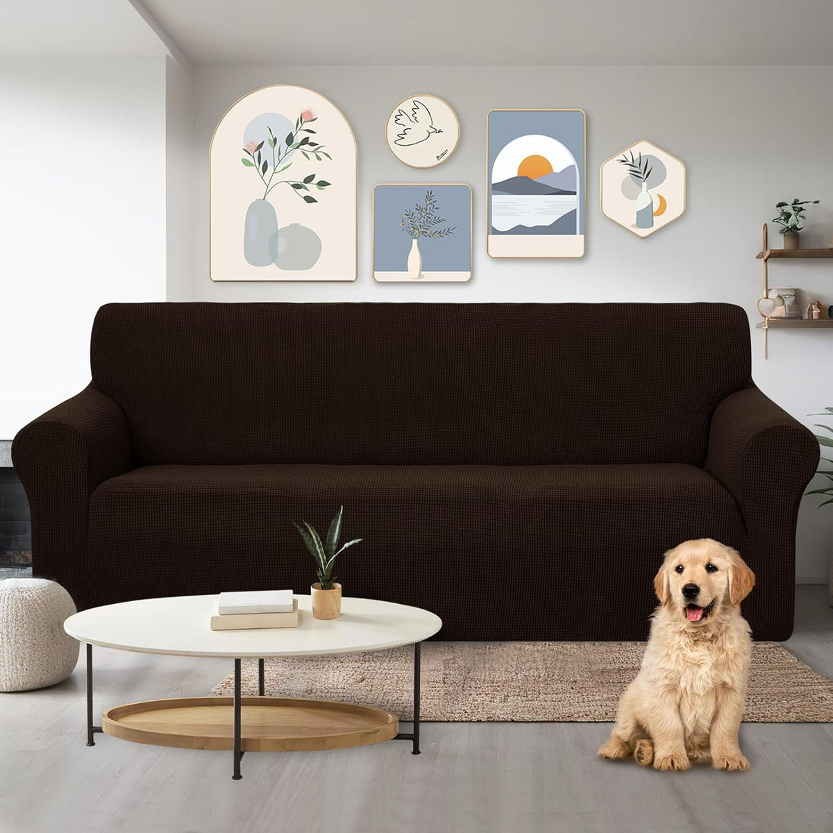 Stretch Couch Cover Sofa Cover Washable Sofa Slipcover Furniture Protector for 3 Chion Couch Sofa Pet Friendly(Sofa, Chocolate)