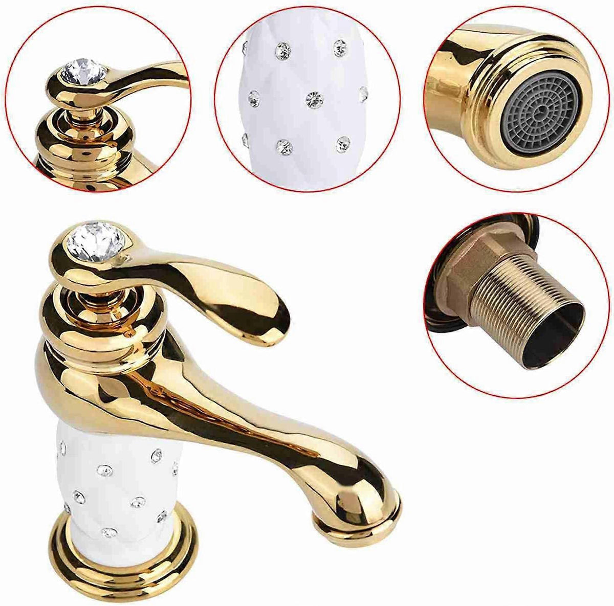 Basin Mixer Tap with Other Accessories Solid Brass Bathroom Sink Faucet Modern Design Chrome Lacquered Copper Bathroom Faucets (Gold)