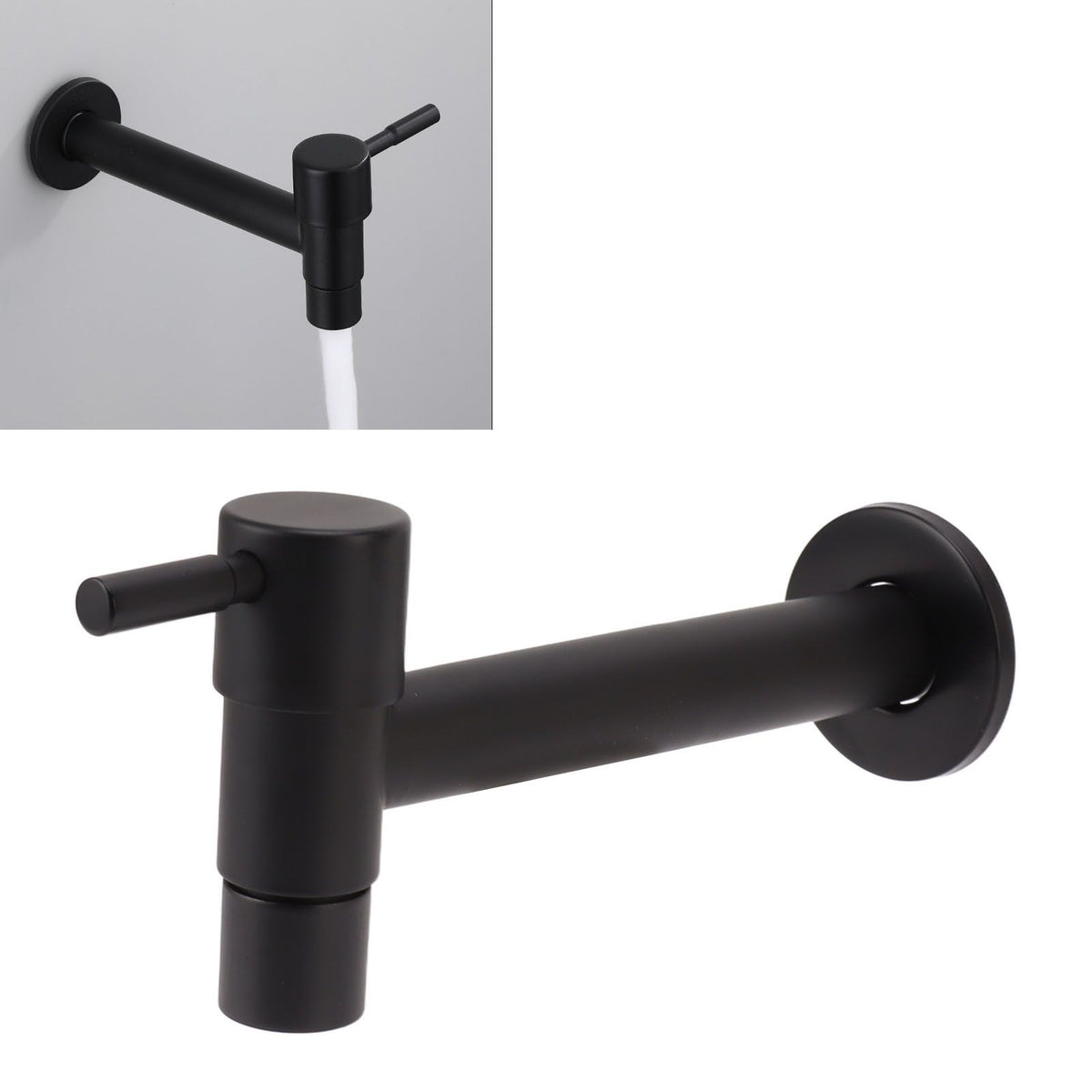 G1/2 Wall Mounted Cold Water Tap 304 Stainless Steel Single Handle Cold Faucet Bathroom Garden Faucet Tap Black for Mop Pool