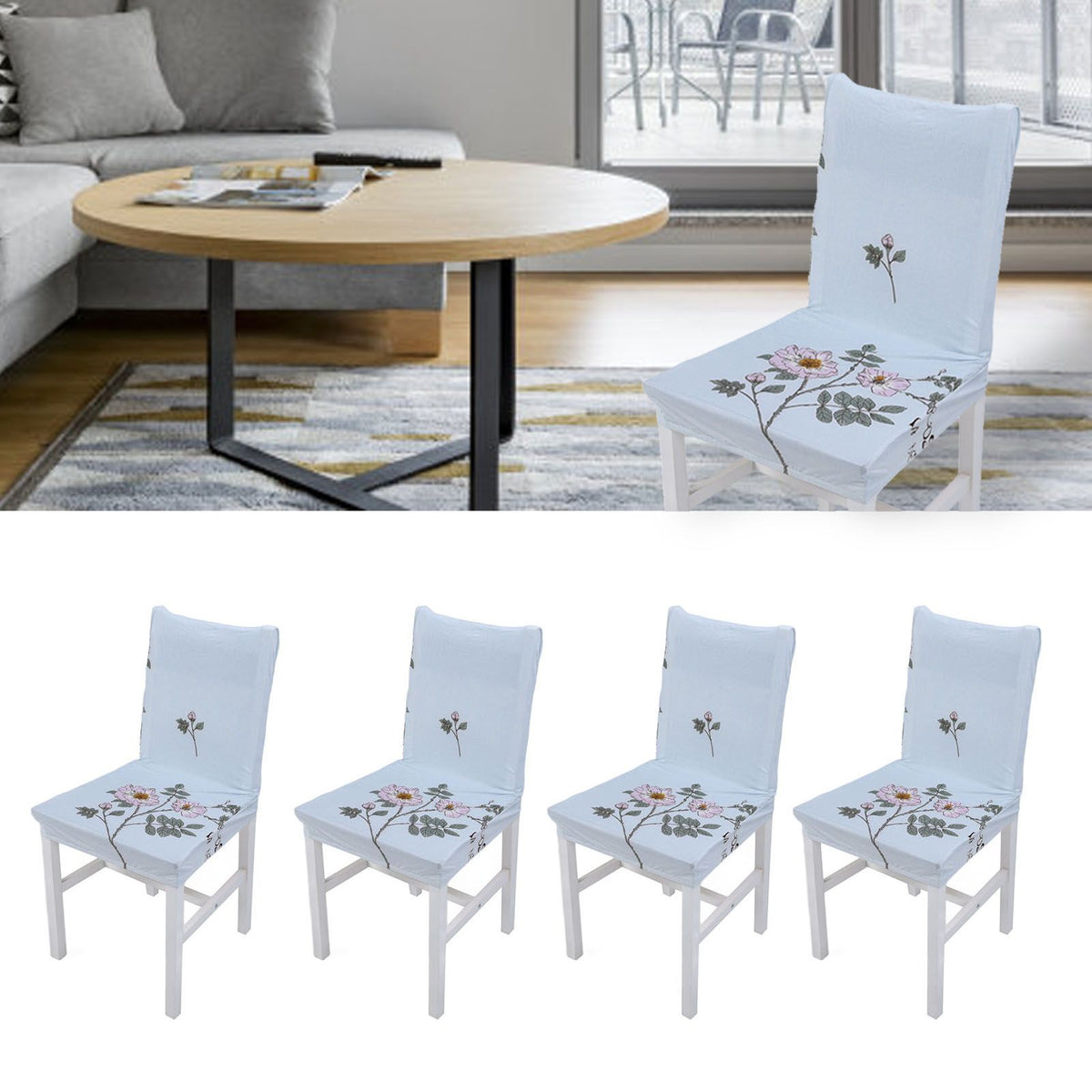 4Pcs Chair Slipcover High Elasticity Stylish Elegant Design Dustproof Dining Chair Cover for Hotel Office BanquetRose Spread