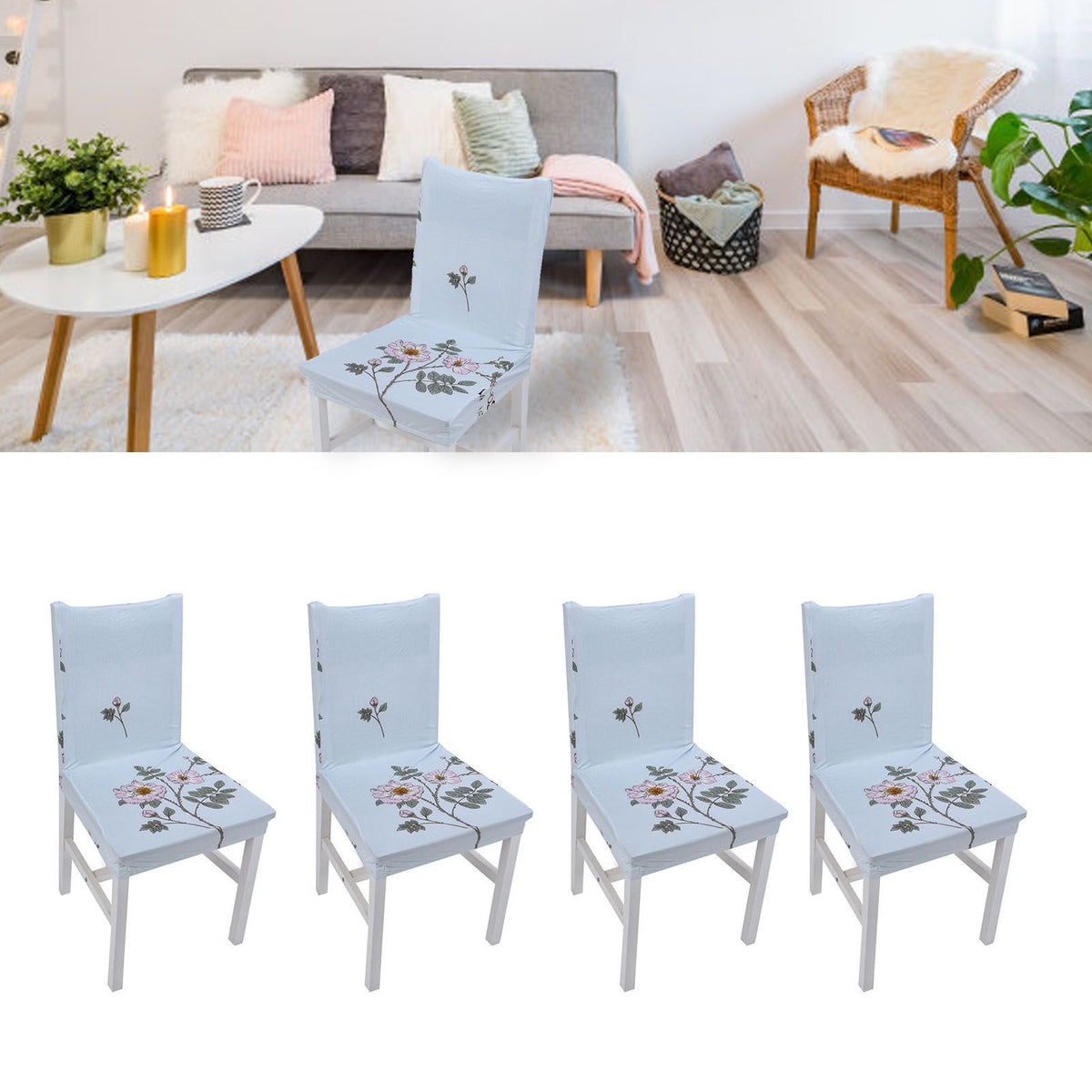 4Pcs Chair Slipcover High Elasticity Stylish Elegant Design Dustproof Dining Chair Cover for Hotel Office BanquetRose Spread
