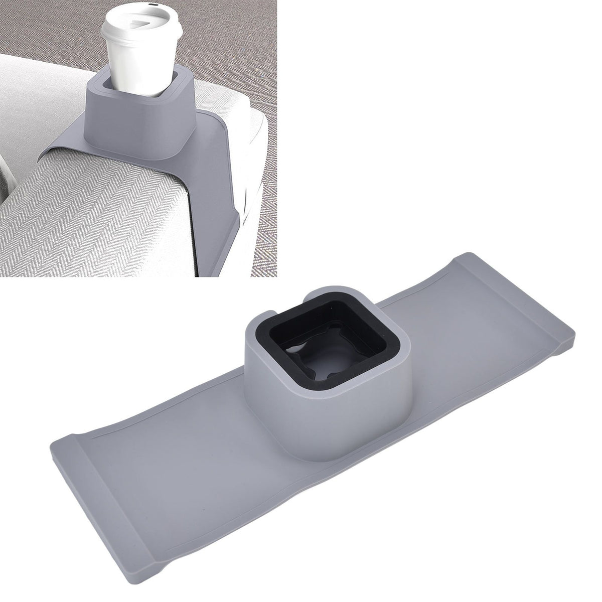 Cup Holder Couch Arm Cup Holder Sofa Arm Cup Tray Silicone Body for Living Room Balcony Gray