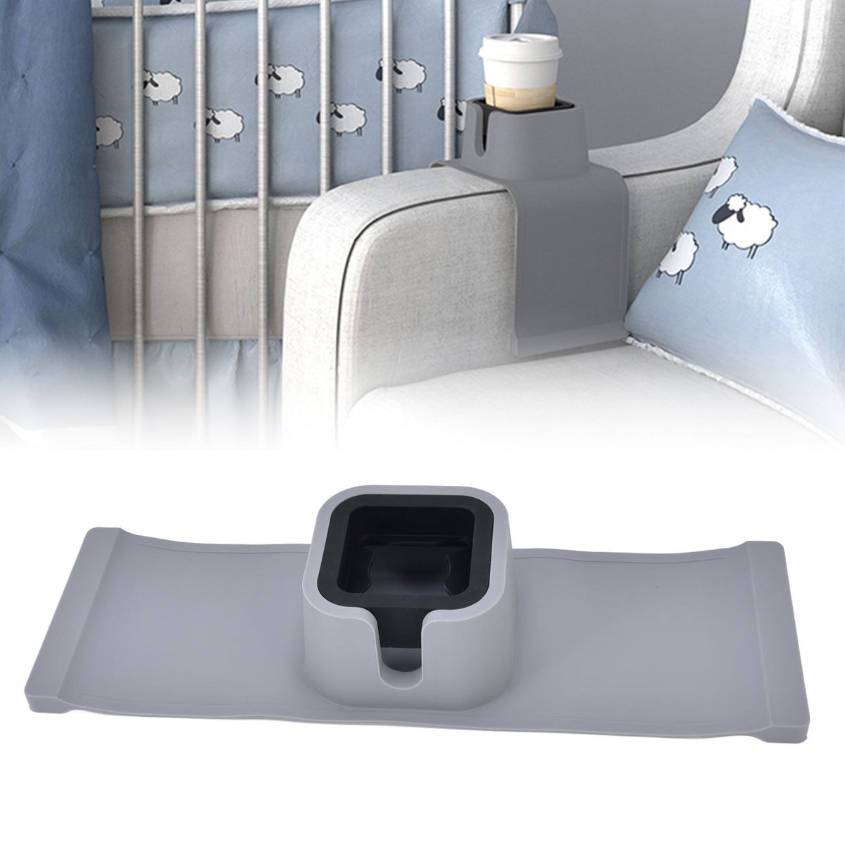 Cup Holder Couch Arm Cup Holder Sofa Arm Cup Tray Silicone Body for Living Room Balcony Gray