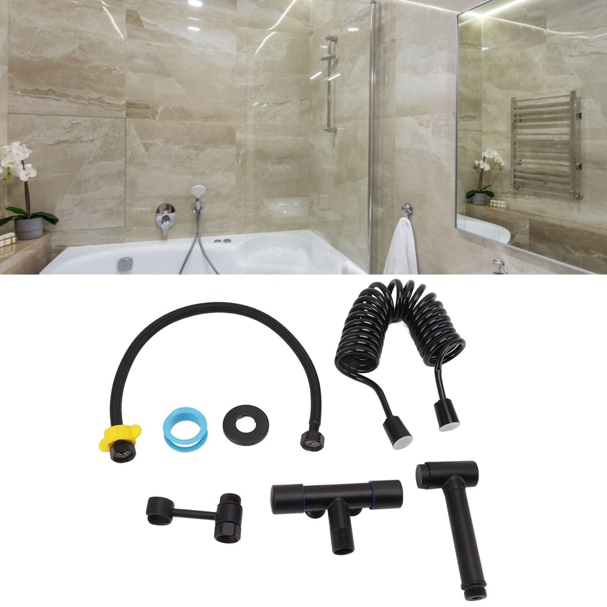 Bathroom Handheld Bidet Sprayer Kit Bidet Toilet Sprayer with Hose for Women Feminine Wash Black