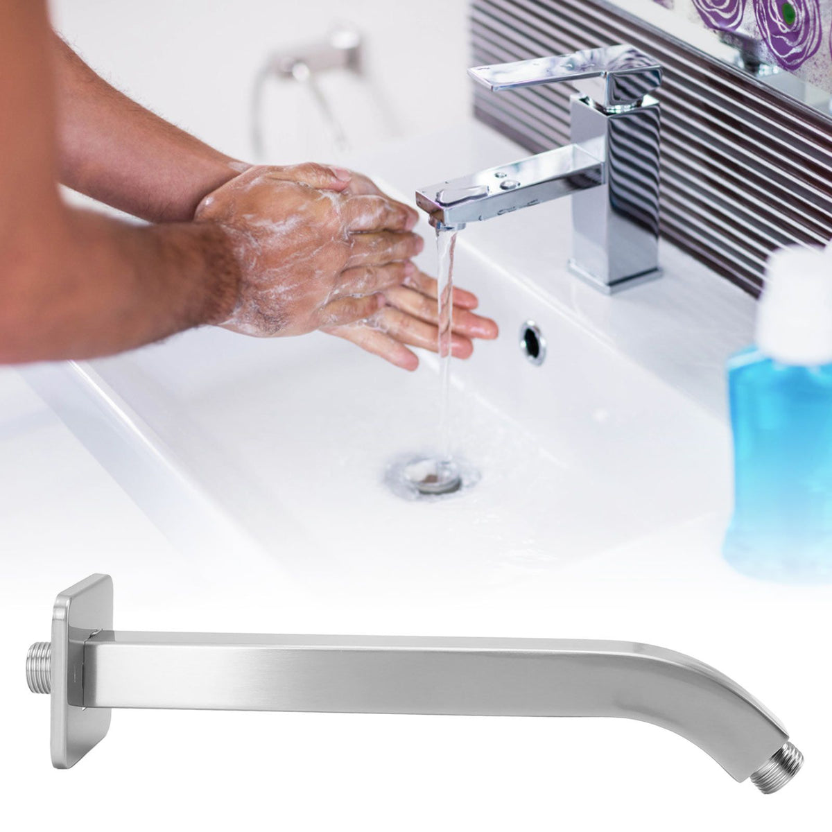 Shower Head Arm Square Brass Wall Mounted Rustproof 10in Shower Head Extension Arm for Bathroom Brushed