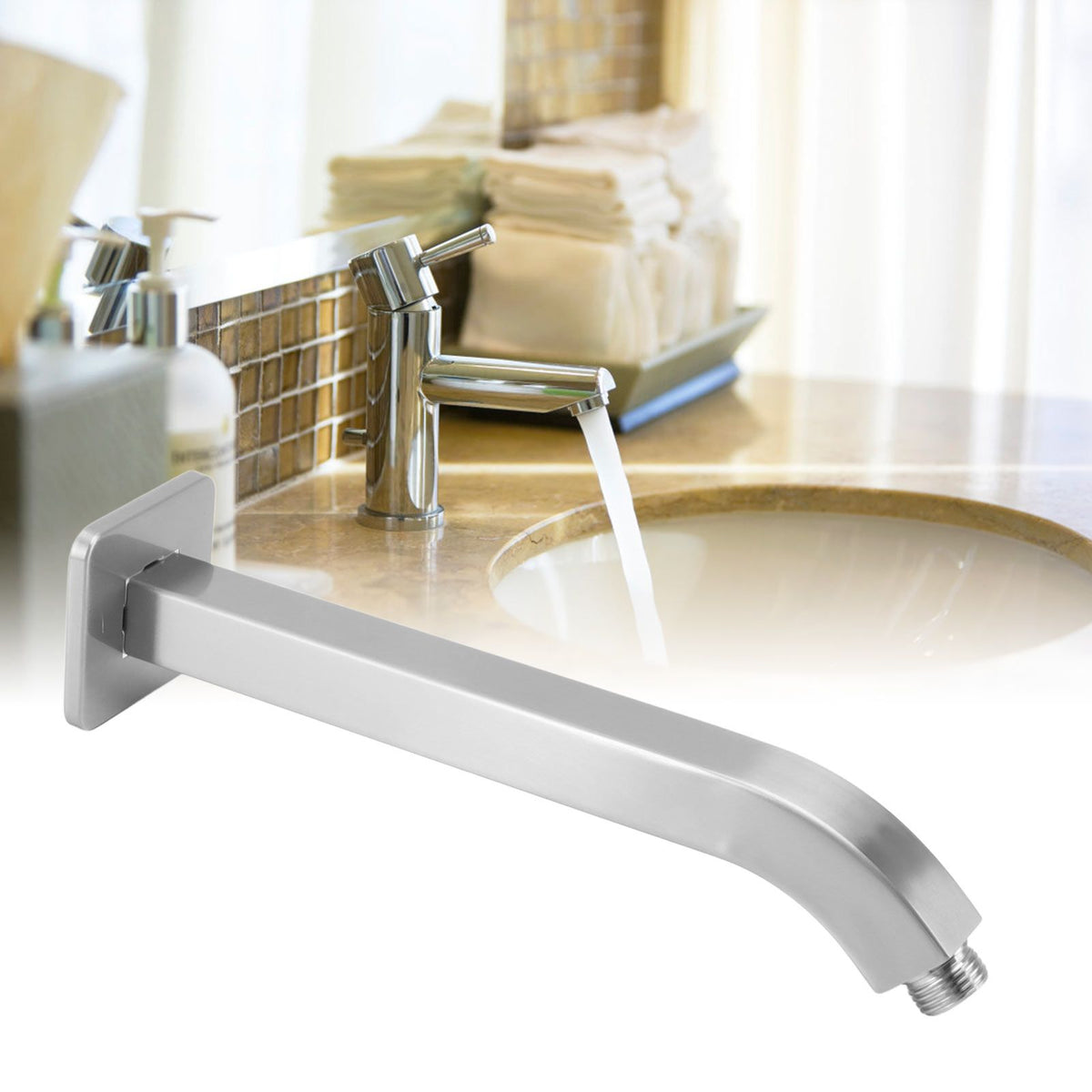 Shower Head Arm Square Brass Wall Mounted Rustproof 10in Shower Head Extension Arm for Bathroom Brushed