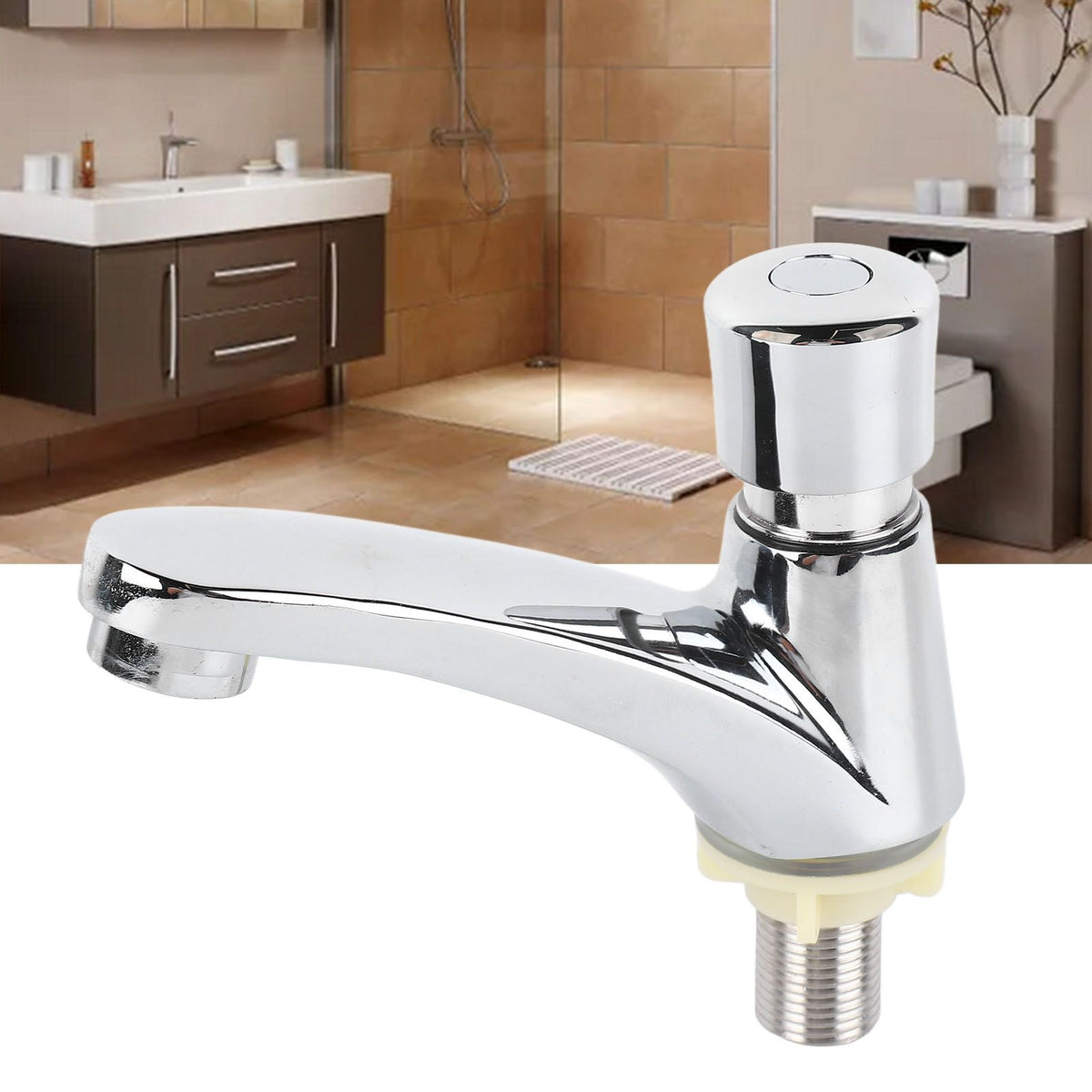 Time Delay Basin Sink Faucet Copper Alloy Push Switch Water Saving Tap for Home Kitchen Bathroom Hotel