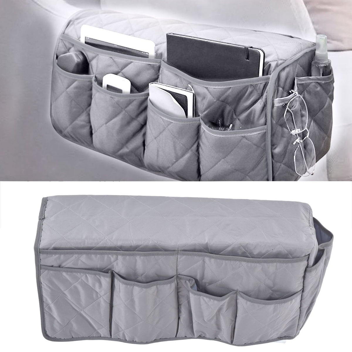 Couch Remote Holder Pocket Design Dustproof Waterproof Reasonable Layout Sofa Armrest OrganizersGrey