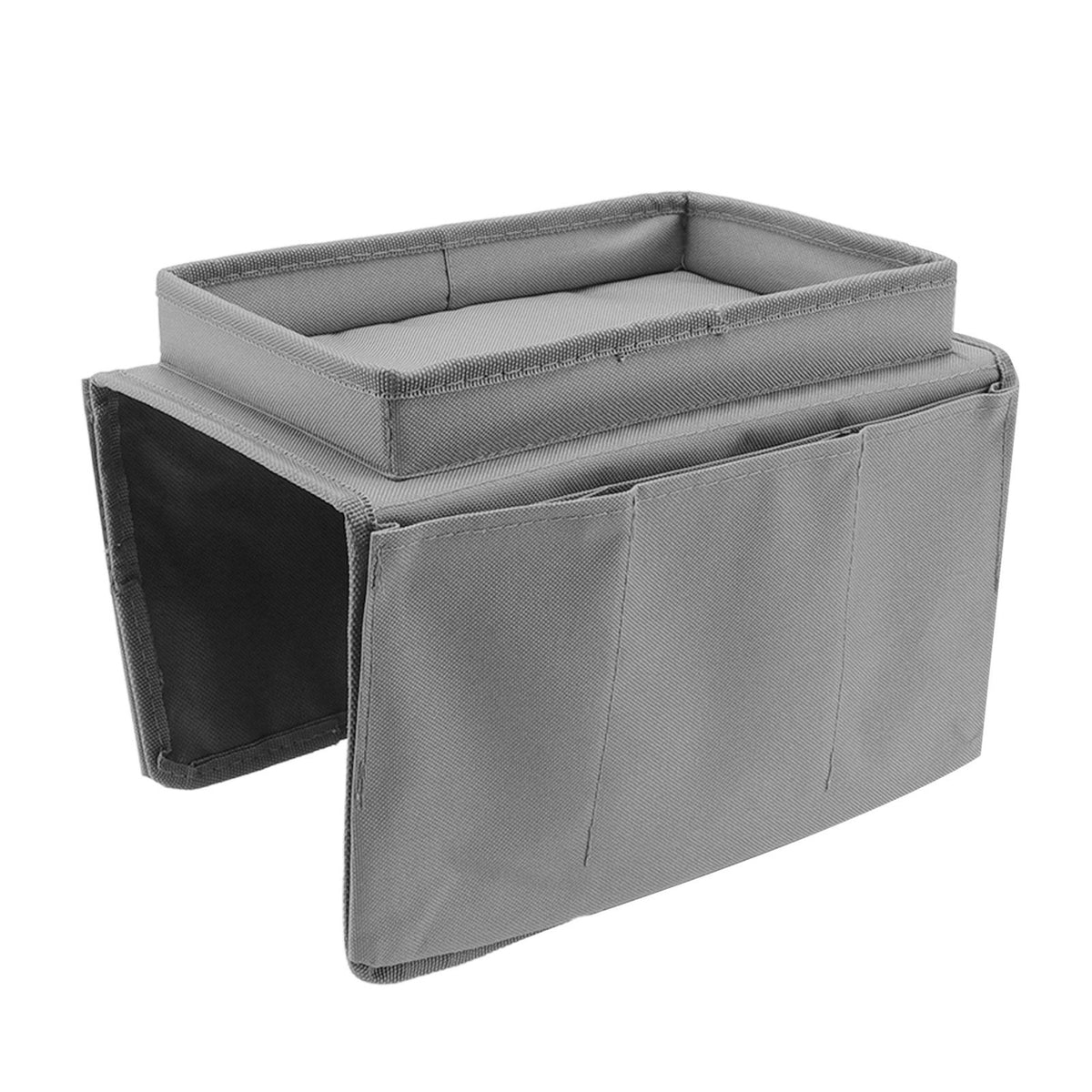 Sofa Tray Folding Arm Storage Holder Table 600D Oxford Cloth Side Pockets for Couch Grey