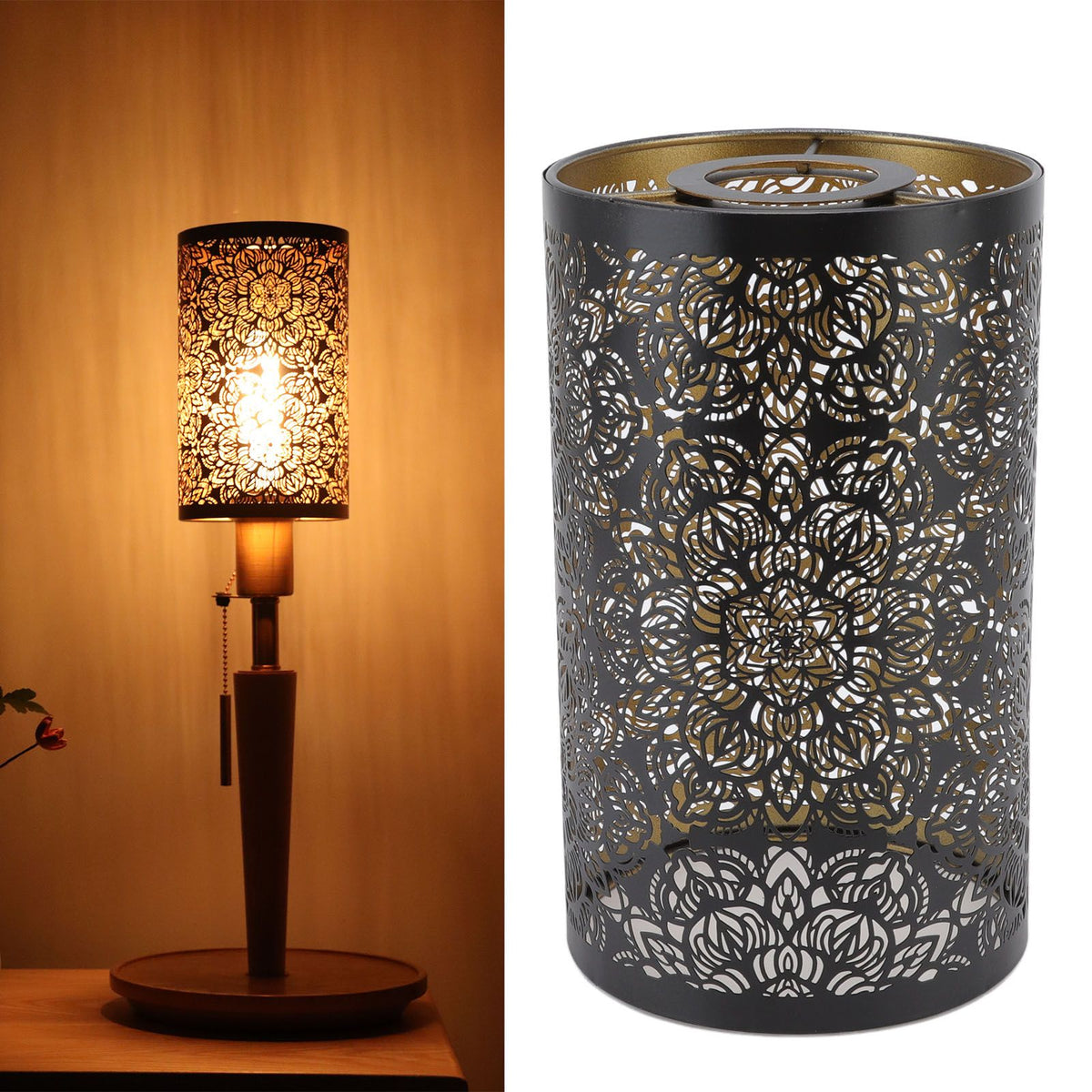 Lamp Shade Hollow Carving Metal Cylindrical Circular Pattern E27 E26 Detachable Decorative Nightstand Table Lamp Shade