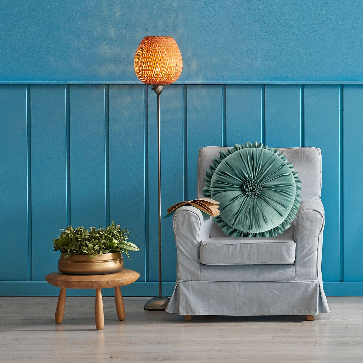 Round Velvet Cushion Ruffled Flower Cushion Decorative Sofa Throw Pillow