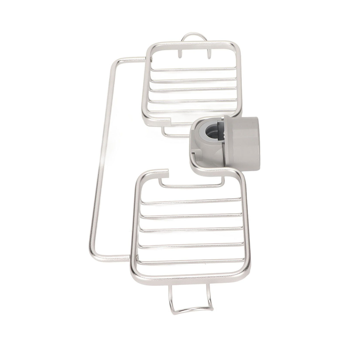 Faucet Storage Shelf Aluminum Plastic Two Containers with Towel Rod for Sponge Rag Kitchen Bathroom Silver