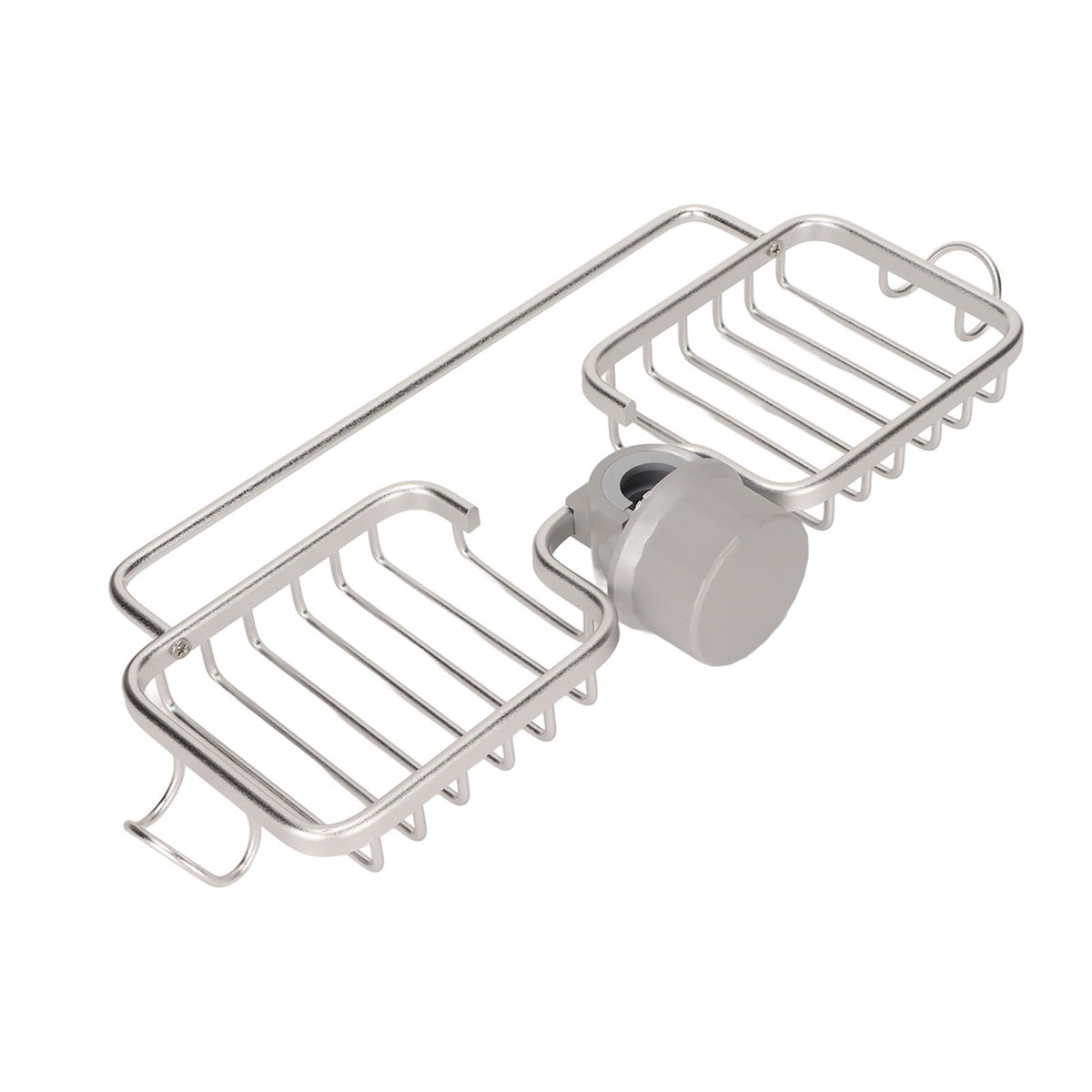 Faucet Storage Shelf Aluminum Plastic Two Containers with Towel Rod for Sponge Rag Kitchen Bathroom Silver