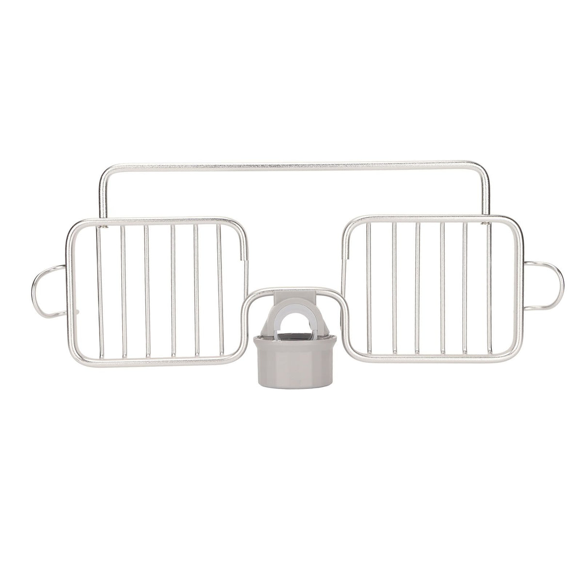 Faucet Storage Shelf Aluminum Plastic Two Containers with Towel Rod for Sponge Rag Kitchen Bathroom Silver