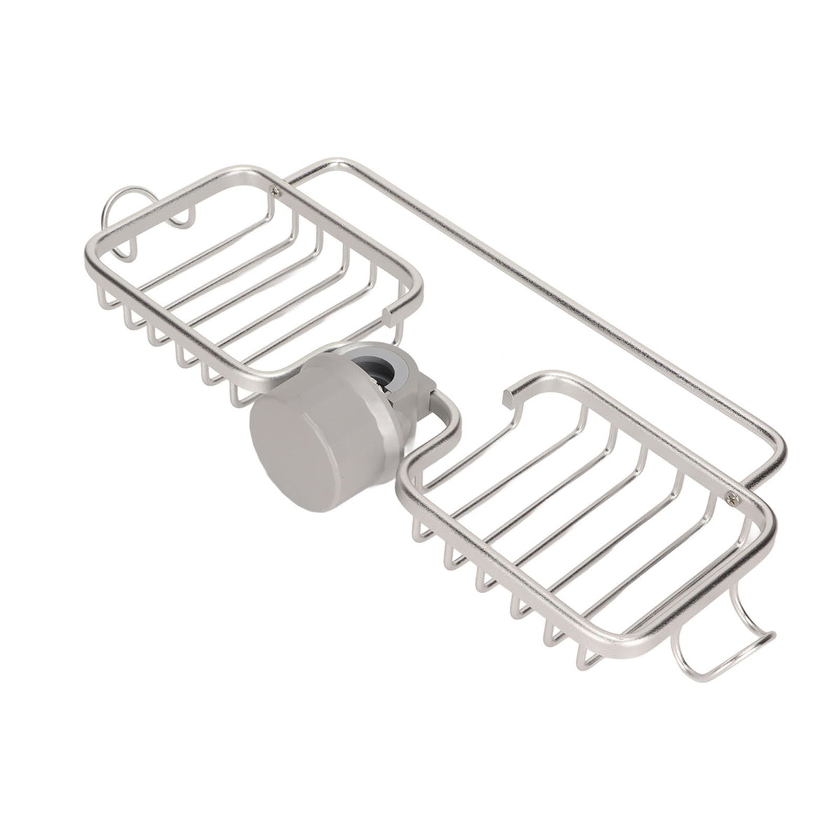 Faucet Storage Shelf Aluminum Plastic Two Containers with Towel Rod for Sponge Rag Kitchen Bathroom Silver