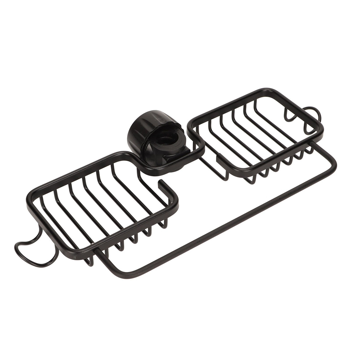 Faucet Storage Shelf Aluminum Plastic Two Containers with Towel Rod for Sponge Rag Kitchen Bathroom Black