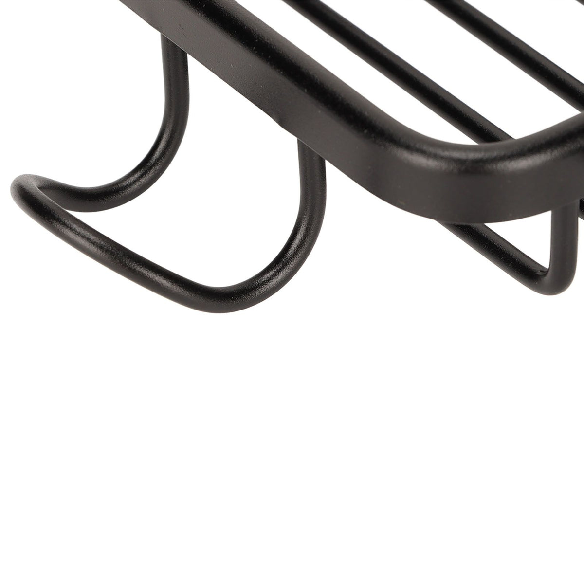 Faucet Storage Shelf Aluminum Plastic Two Containers with Towel Rod for Sponge Rag Kitchen Bathroom Black