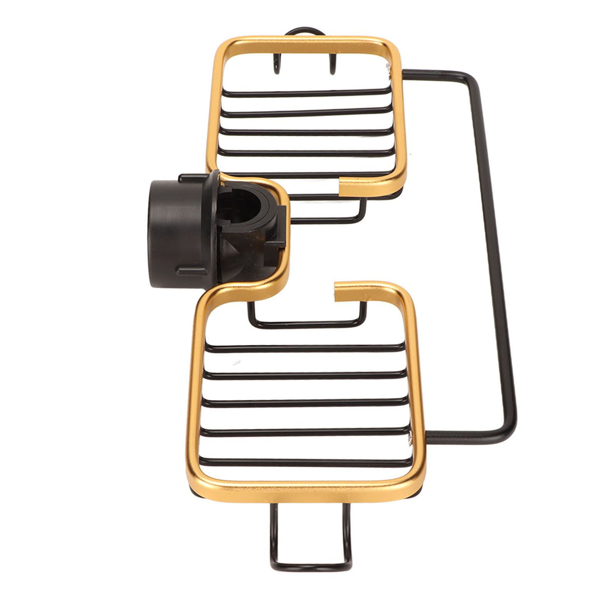 Faucet Storage Shelf Aluminum Plastic Two Containers with Towel Rod for Sponge Rag Kitchen Bathroom Black Gold