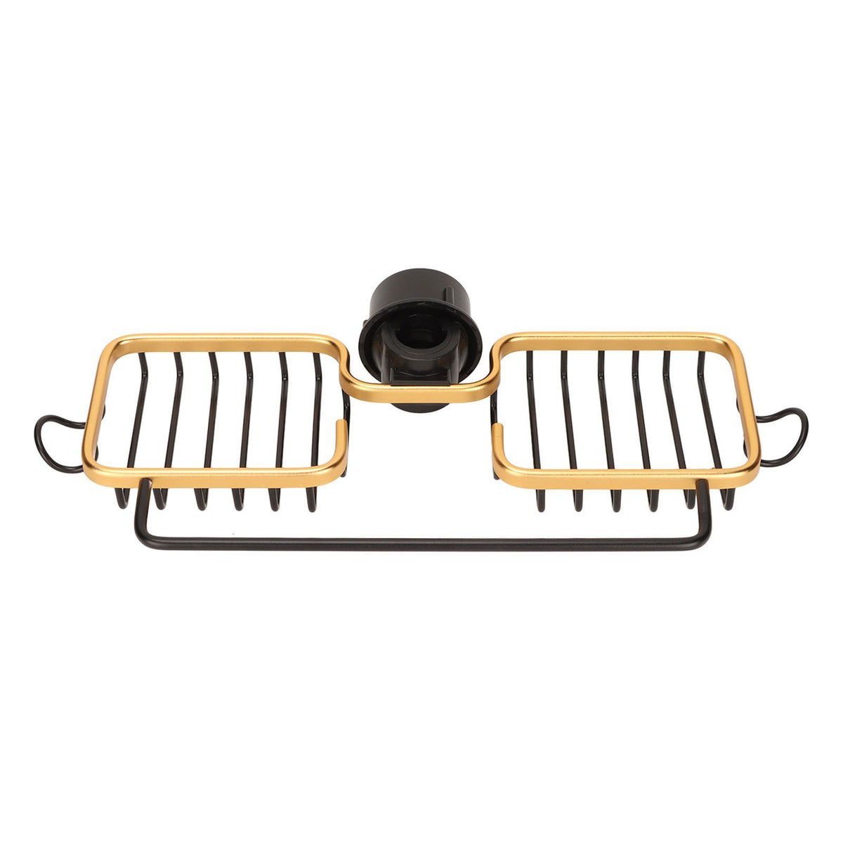 Faucet Storage Shelf Aluminum Plastic Two Containers with Towel Rod for Sponge Rag Kitchen Bathroom Black Gold