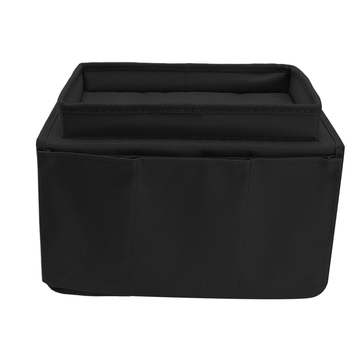 Sofa Tray Folding Arm Storage Holder Table 600D Oxford Cloth Side Pockets for Couch Black