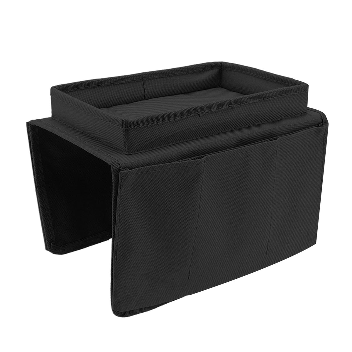 Sofa Tray Folding Arm Storage Holder Table 600D Oxford Cloth Side Pockets for Couch Black