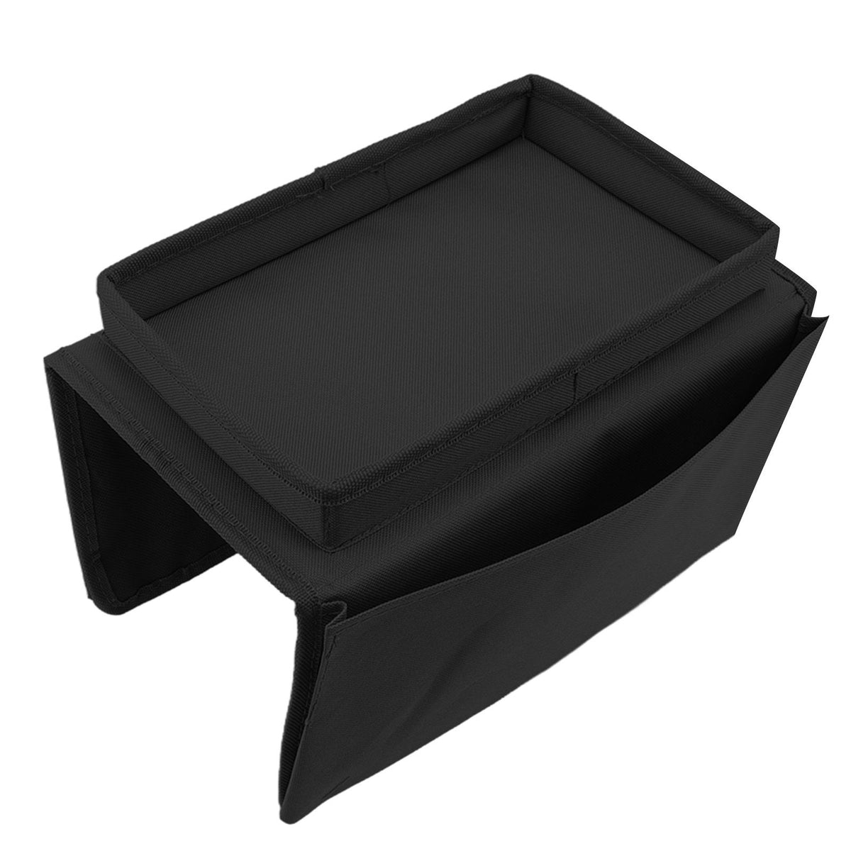 Sofa Tray Folding Arm Storage Holder Table 600D Oxford Cloth Side Pockets for Couch Black