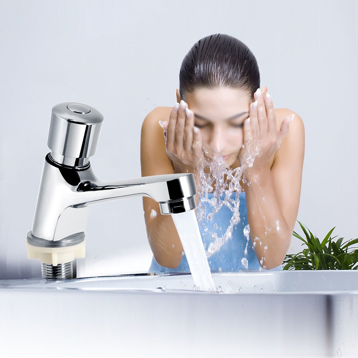 Public Ktchen Bathroom Chrome Plated Self Closing Water Saving Time Delay Basin Sink Tap Faucet Female Thread G1/2
