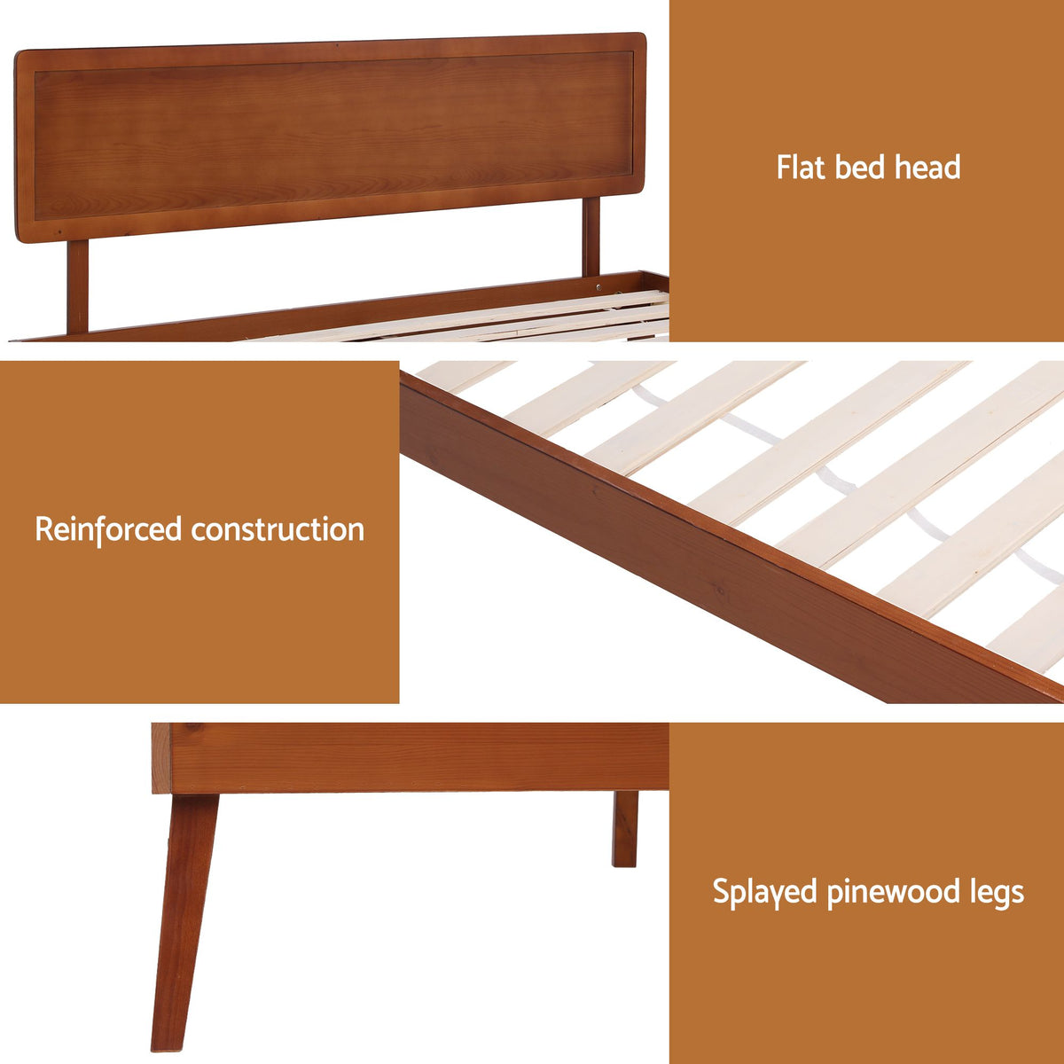 Artiss Bed Frame Single Size Wooden Bed Base Walnut SPLAY
